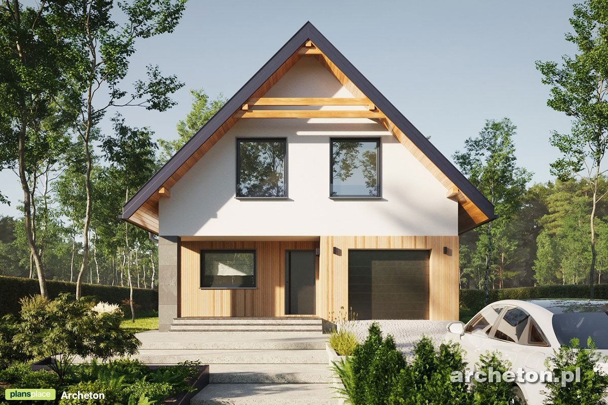 1,5-geschossiges Haus Grundriss mit Satteldach und Garage - 68419R - 2
