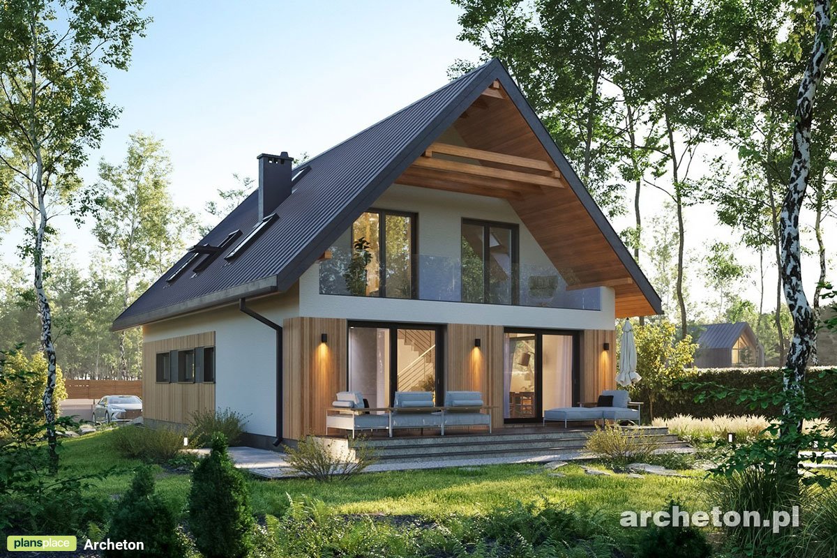 1,5-geschossiges Haus Grundriss mit Satteldach und Garage - 68419R