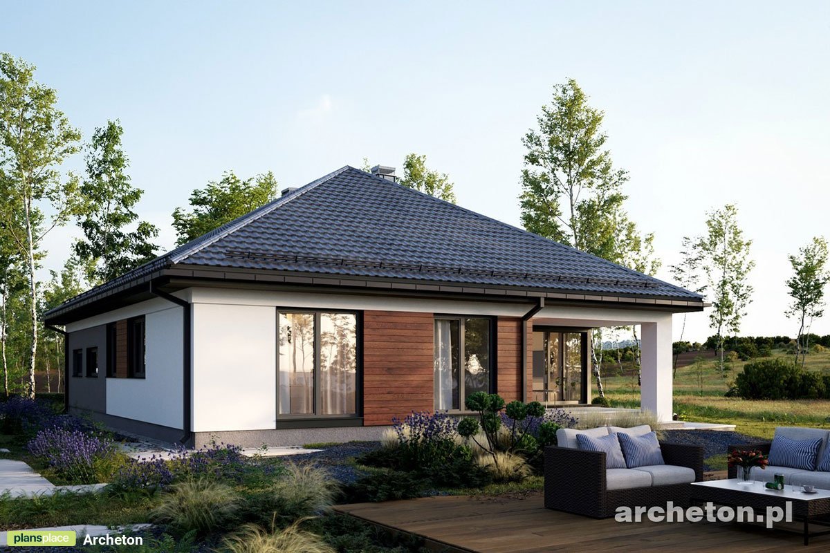 Bungalow Grundriss in T-Form mit 4 Zimmern und Doppelgarage - 46795R - 2