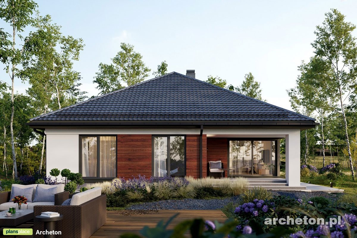 Bungalow Grundriss in T-Form mit 4 Zimmern und Doppelgarage - 46795R