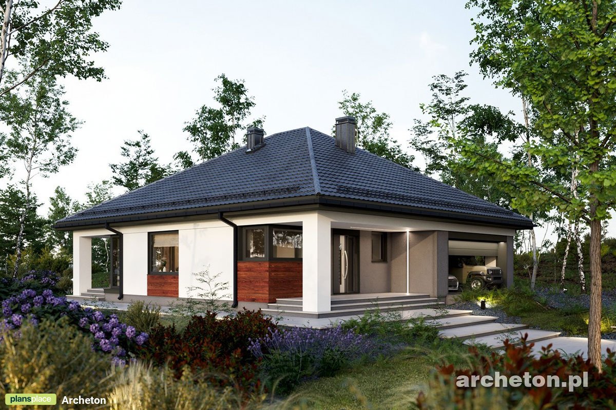 Bungalow Grundriss in T-Form mit 4 Zimmern und Doppelgarage - 46795R