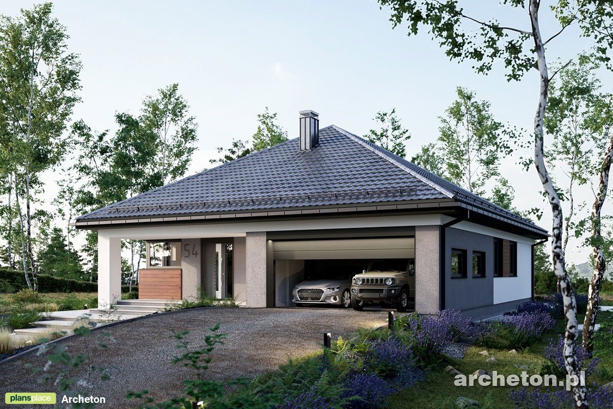Bungalow Grundriss in T-Form mit 4 Zimmern und Doppelgarage - 46795R - 3