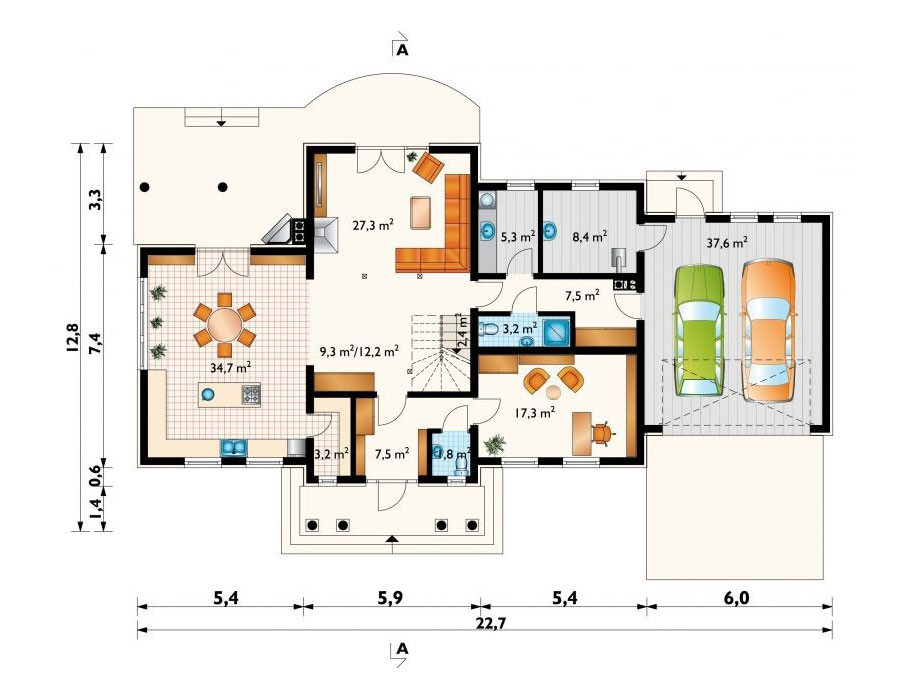 Wohnhaus mit Kamin auf der hinteren Veranda und Doppelgarage - 17549R - 3