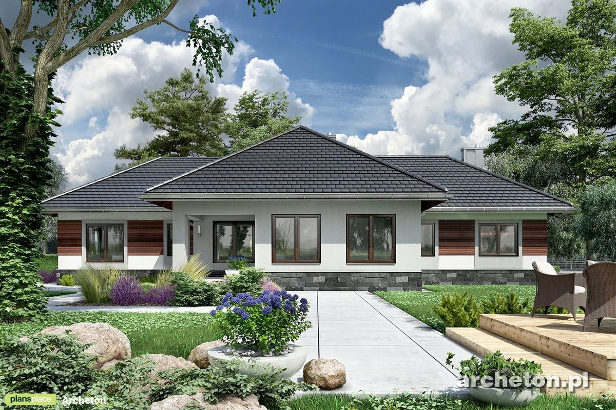 Repräsentatives Haus in T-Form mit großen Wohnzimmer - 69062R