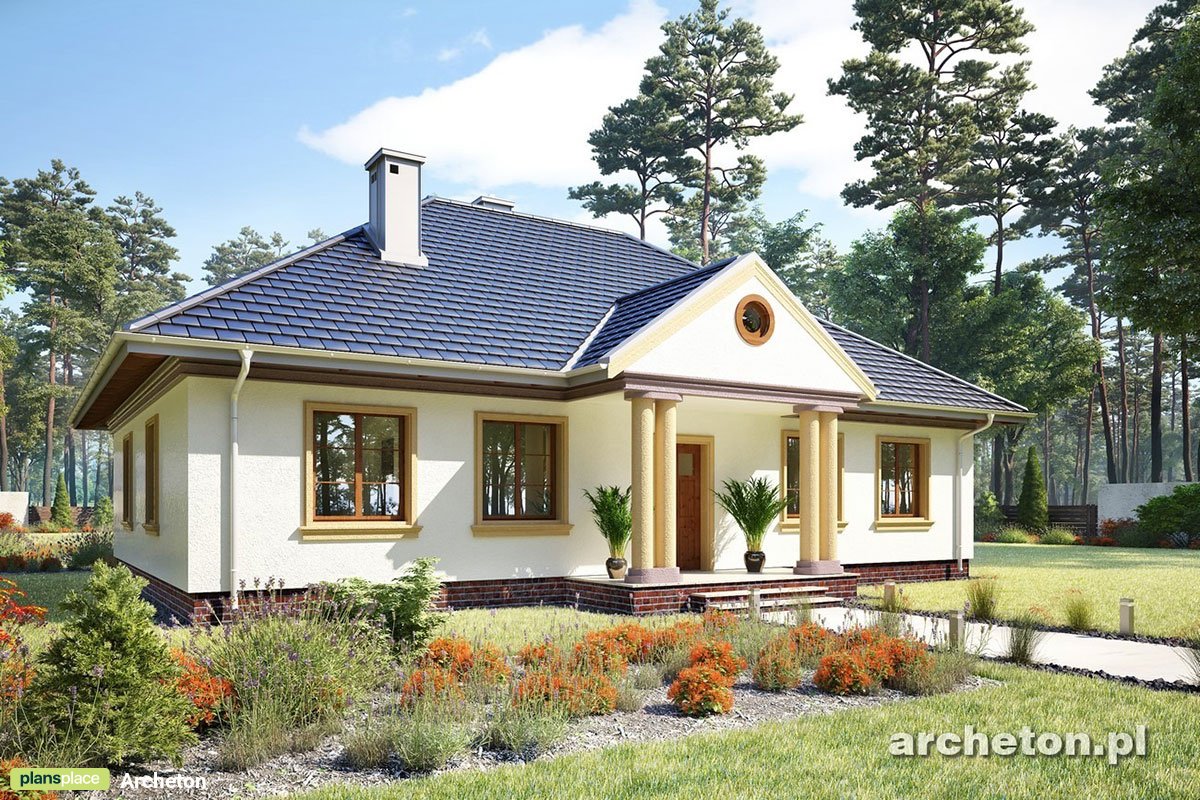 Bungalow Grundriss mit Walmdach, 4 Zimmern und 2 Bädern - 70213R