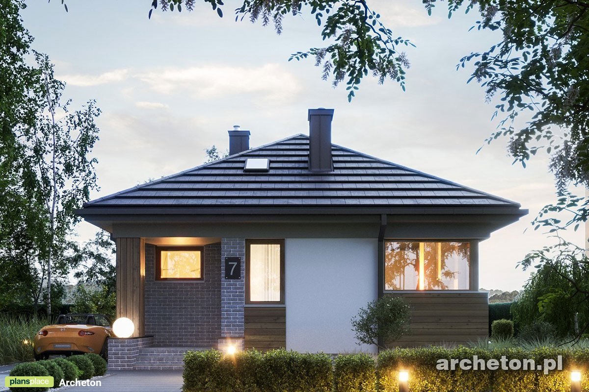 Kleines Quadratisches Haus mit 1 Zimmer und Zeltdach - 39753R