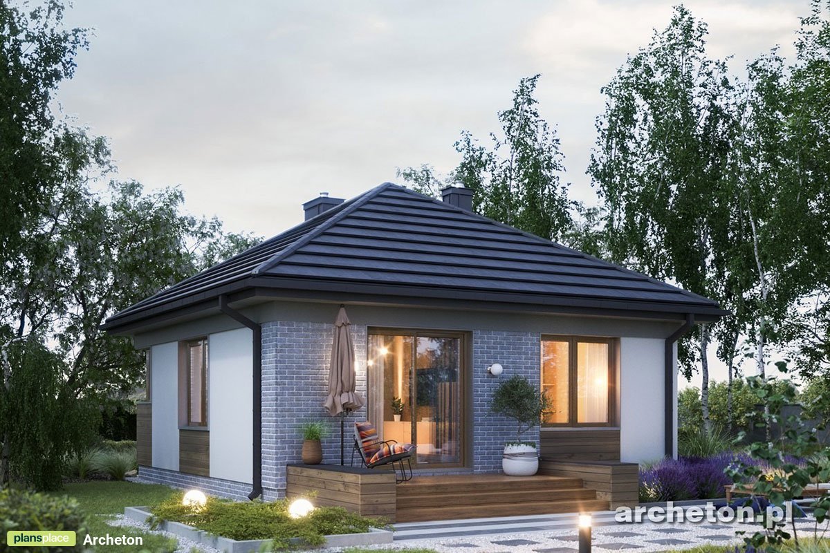 Kleines Quadratisches Haus mit 1 Zimmer und Zeltdach - 39753R - 2