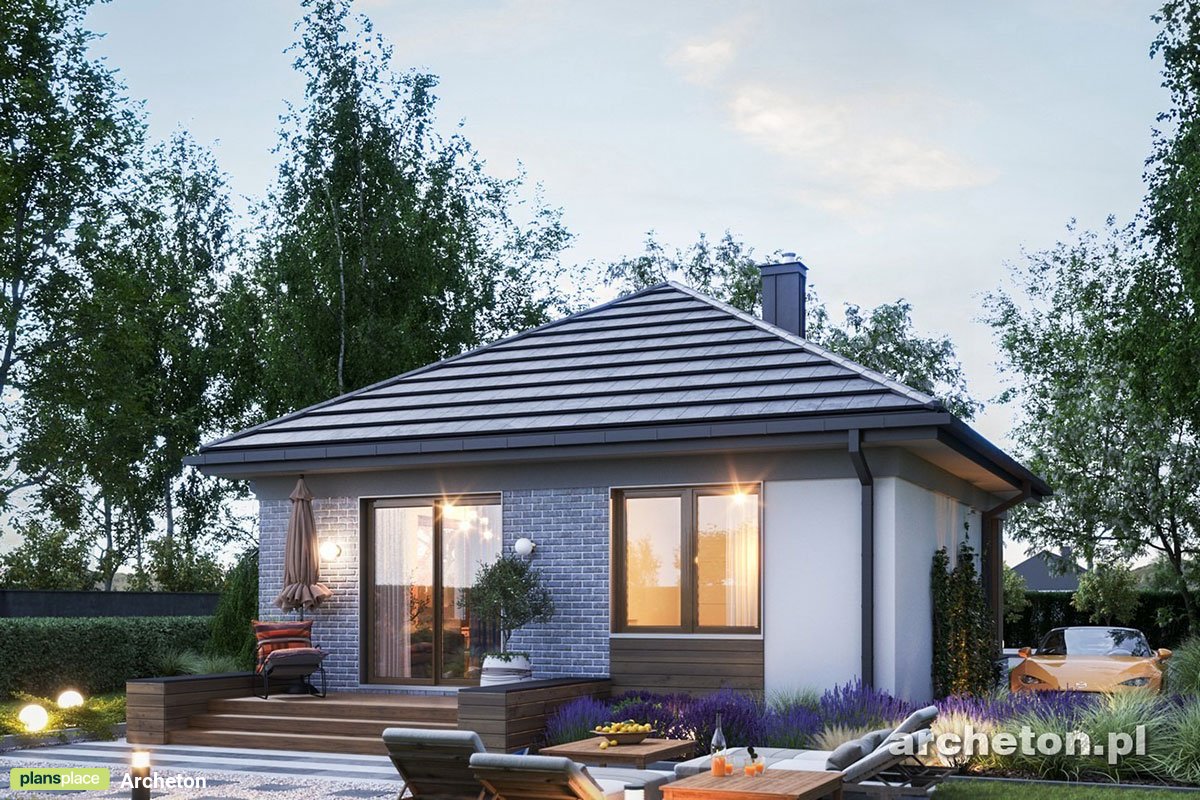 Kleines Quadratisches Haus mit 1 Zimmer und Zeltdach - 39753R
