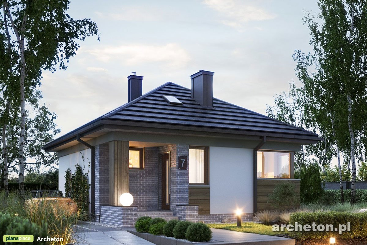 Kleines Quadratisches Haus mit 1 Zimmer und Zeltdach - 39753R