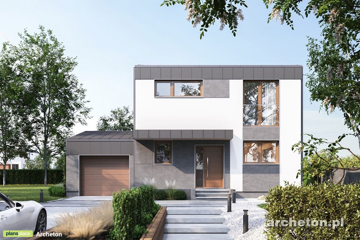 Zweigeschossiges Haus mit Flachdach, 3 Zimmern und Garage - 46967R