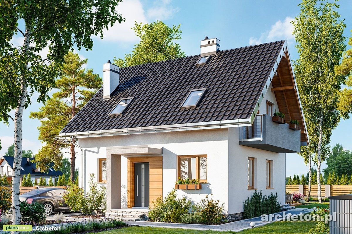 Grundriss Kleines Haus mit 3 Schlafzimmern und Veranda - 55387R - 2