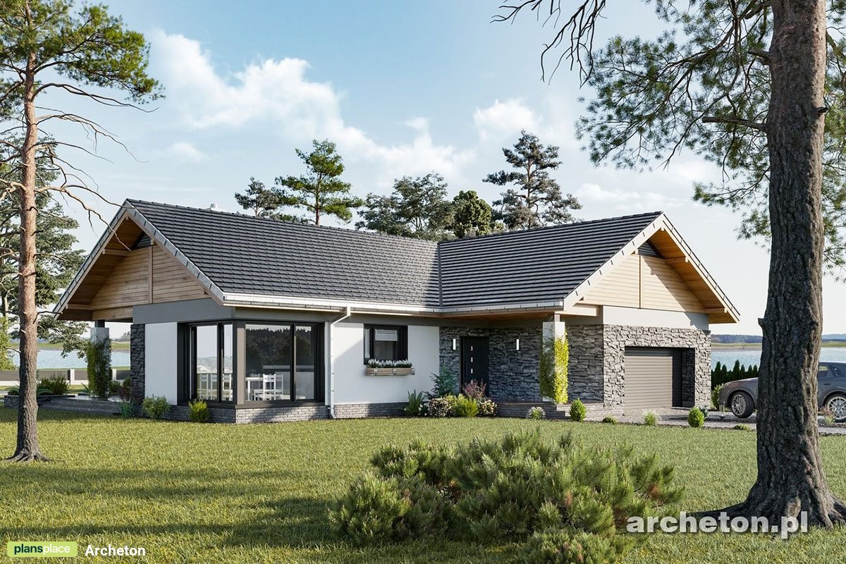 Haus Grundriss in T-Form mit offenen Wohnküche und Garage - 38543R