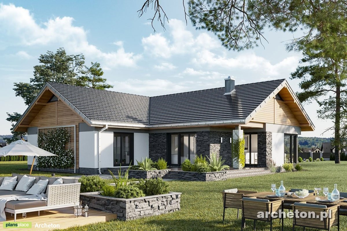 Haus Grundriss in T-Form mit offenen Wohnküche und Garage - 38543R - 3