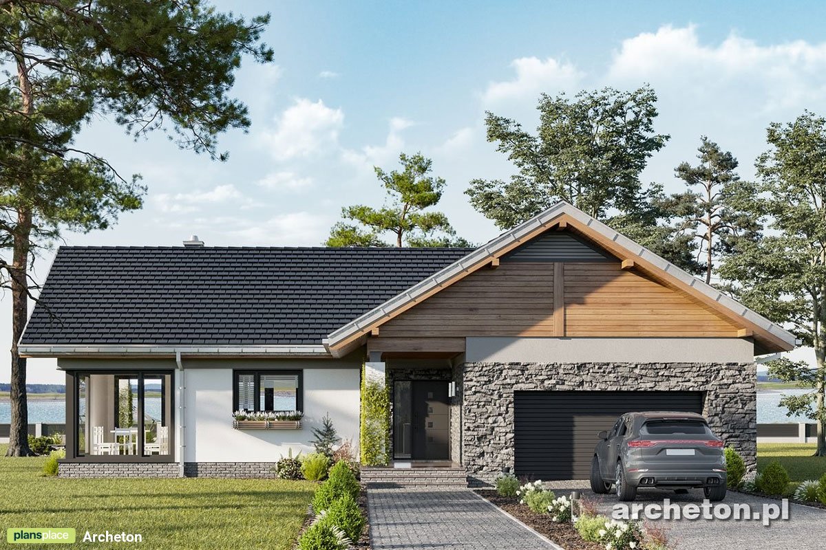 Haus Grundriss in T-Form mit offenen Wohnküche und Garage - 38543R - 2