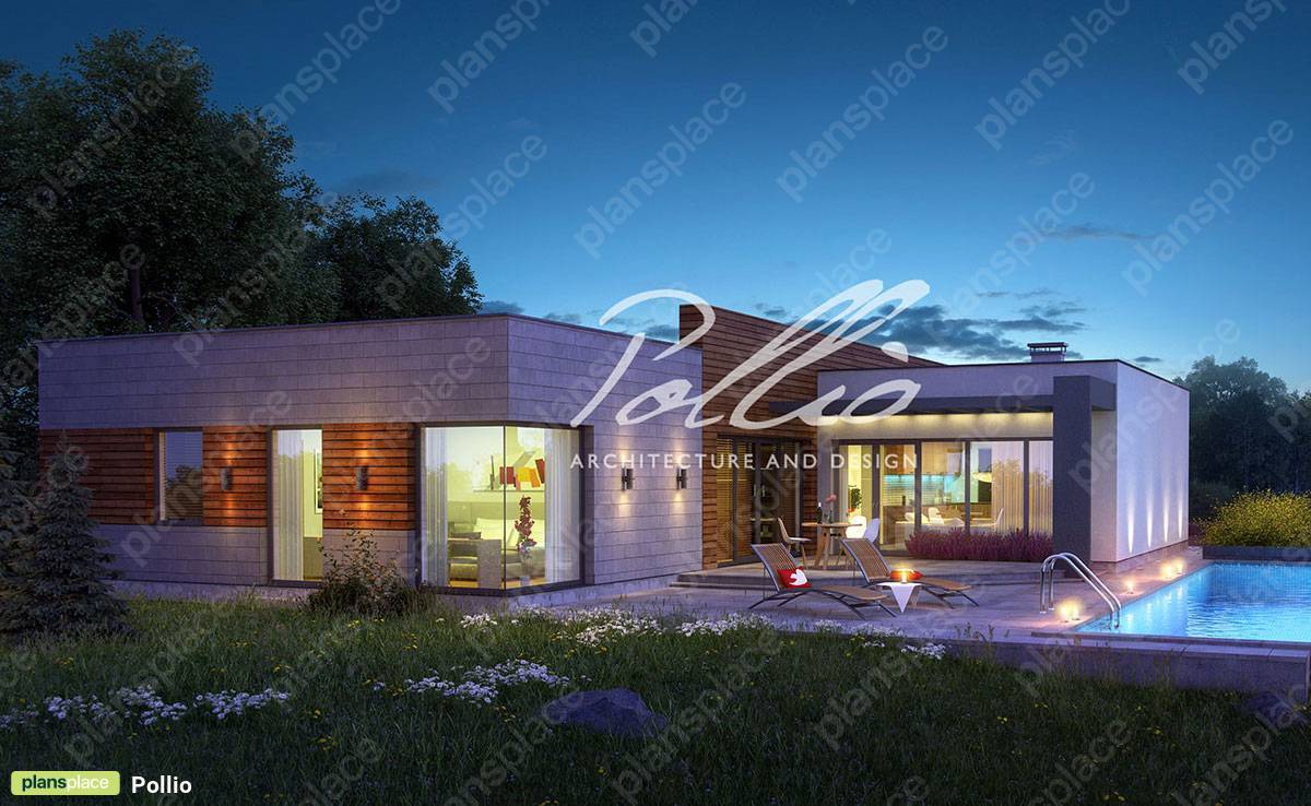 Eingeschossiges Haus mit Flachdach und Garage für 2 Autos - 59025R