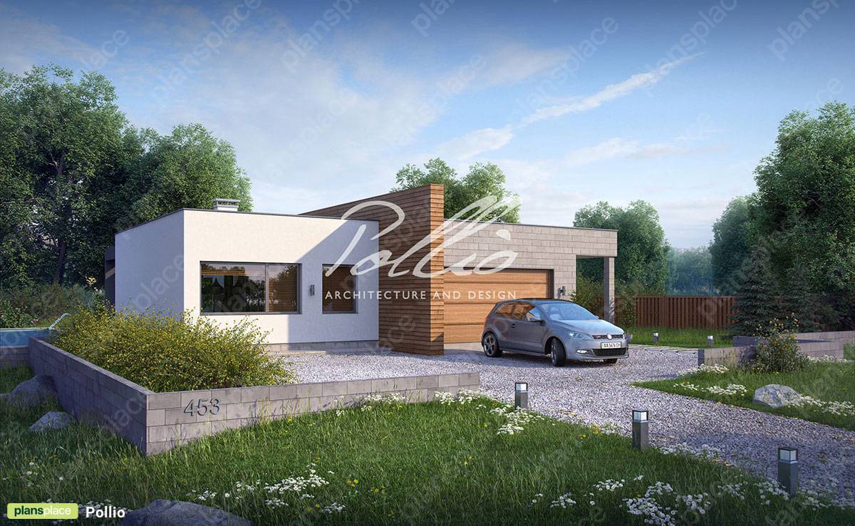 Eingeschossiges Haus mit Flachdach und Garage für 2 Autos - 59025R - 2