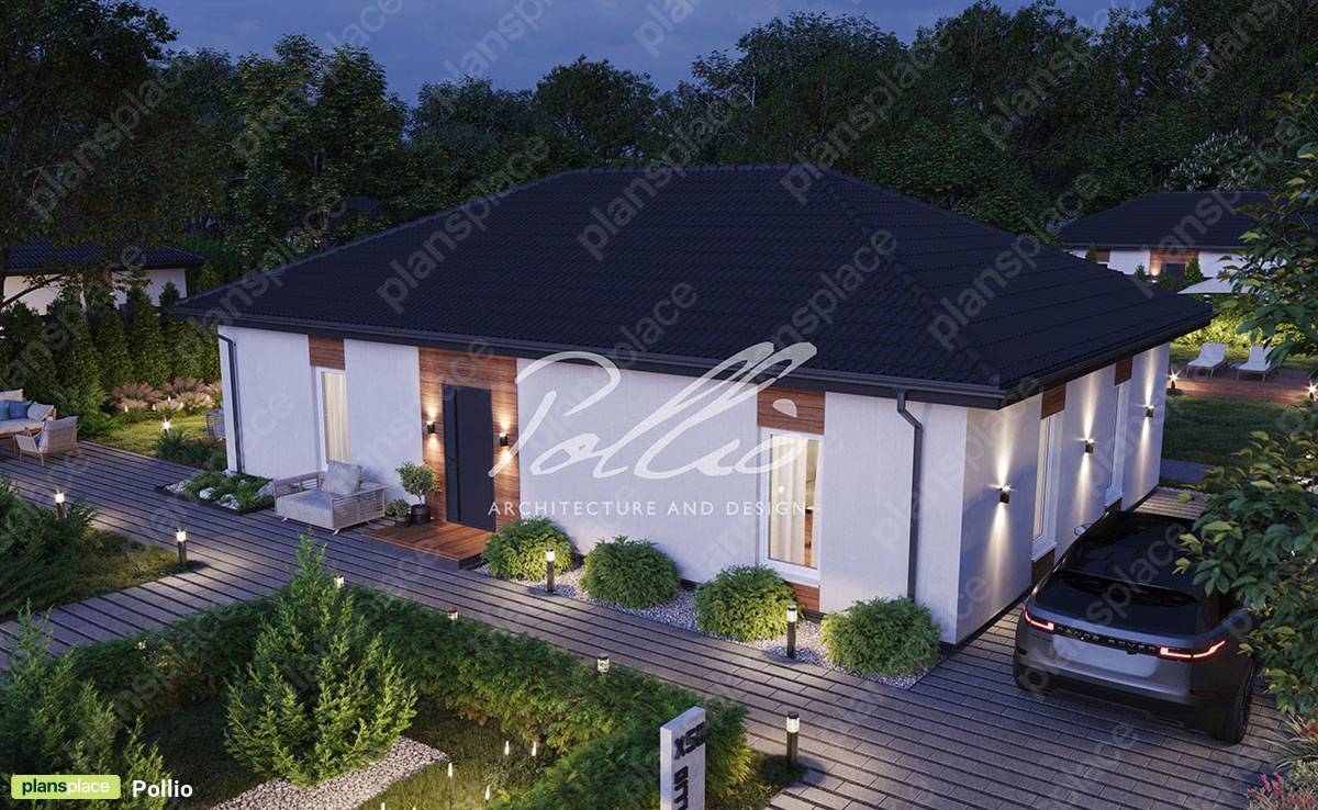 Fertighaus mit Walmdach, 2 Schlafzimmern und Seitenveranda - 31916R
