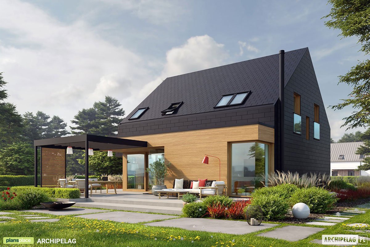 Modernes Scheunenhaus mit großen Eckfenstern und Garage - 79260R