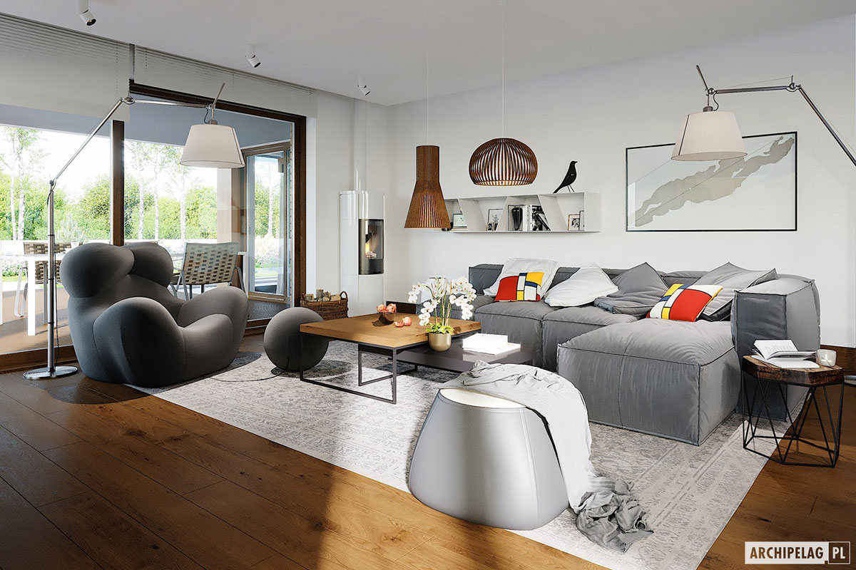 Eingeschossiges Hausprojekt mit T-förmigem Grundriss und Garage - 26778R