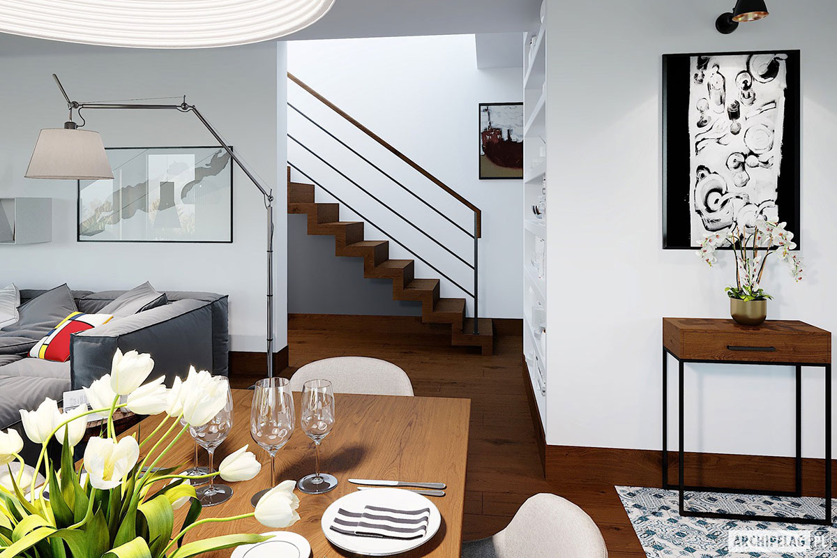 Eingeschossiges Hausprojekt mit T-förmigem Grundriss und Garage - 26778R