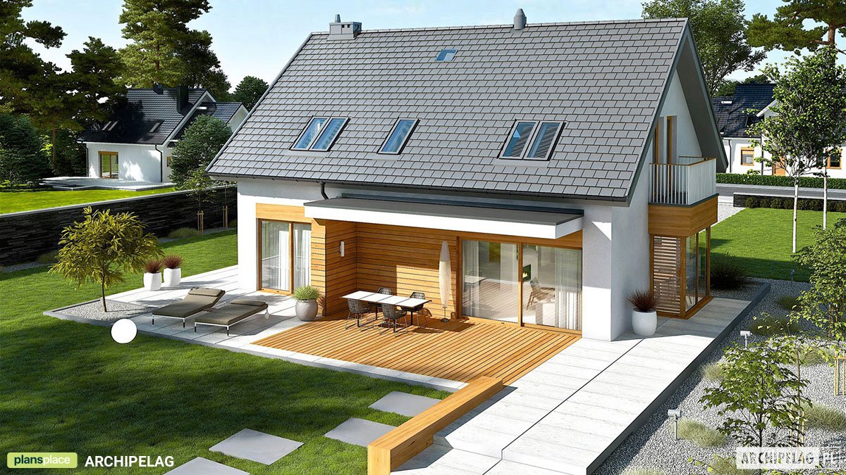 Haus mit Erker, Balkon und Dachterrasse auf Garage - 74108R