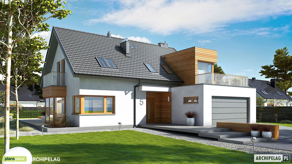 Haus mit Erker, Balkon und Dachterrasse auf Garage - 74108R - 3