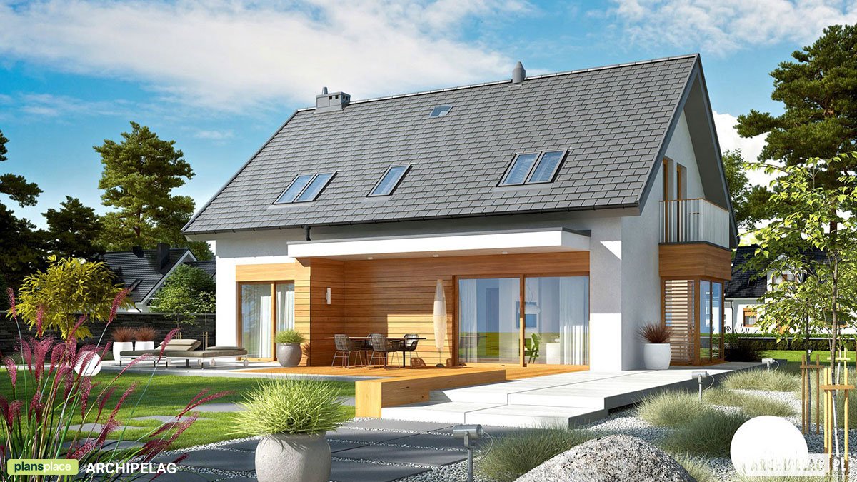 Haus mit Erker, Balkon und Dachterrasse auf Garage - 74108R