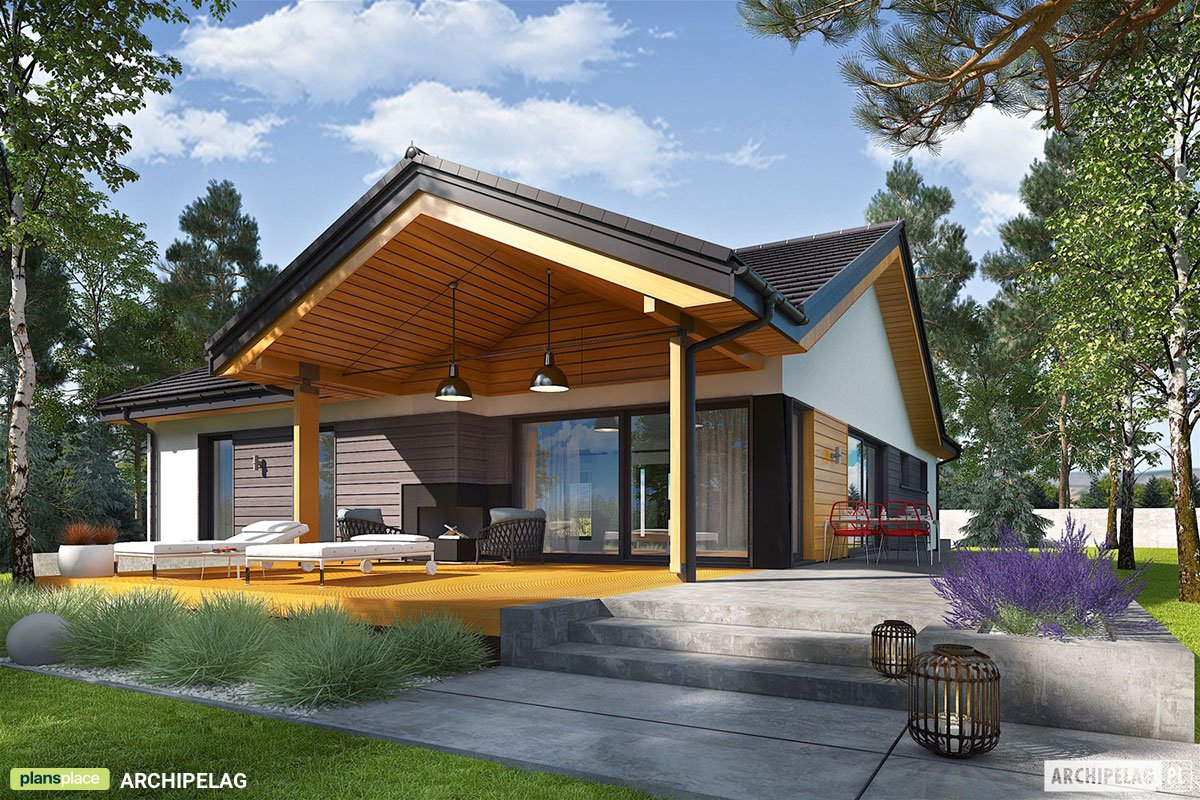 Moderner Bungalow mit Kamin auf Veranda und Doppelgarage - 73880R